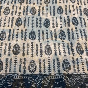 ash grey linen saree with kalamkari border