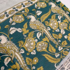 ash grey linen saree with kalamkari border