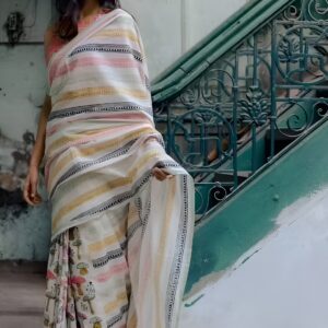 linen blend daily wear saree with mashroom design