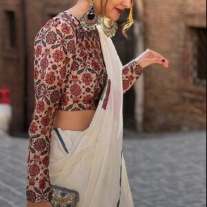 linen cotton saree with multicolor design