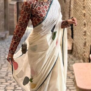 linen cotton saree with multicolor design