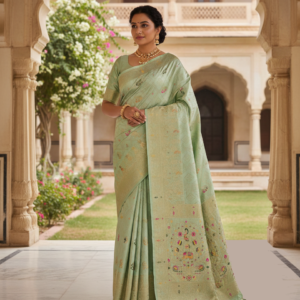 premium dola silk with gajraj & peacock design in pallu