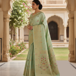 premium dola silk with gajraj & peacock design in pallu