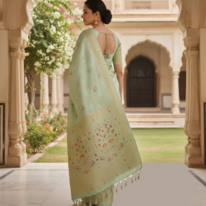 premium dola silk with gajraj & peacock design in pallu