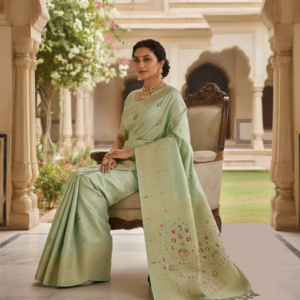 premium dola silk with gajraj & peacock design in pallu