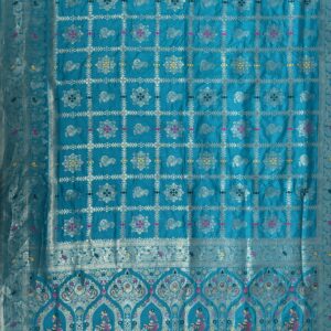 premium blue dola silk saree with blouse piece