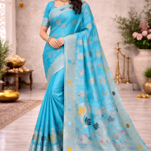 premium dola silk with lotus design in pallu