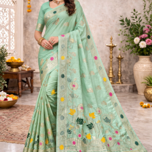 premium dola silk with lotus design in pallu
