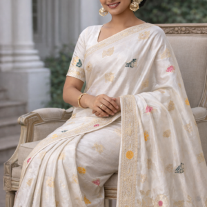 premium dola silk with lotus design in pallu
