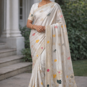 premium dola silk with lotus design in pallu