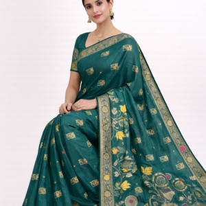 premium dola silk with lotus design in pallu