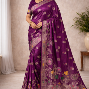 premium dola silk with lotus design in pallu