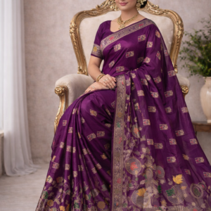 premium dola silk with lotus design in pallu