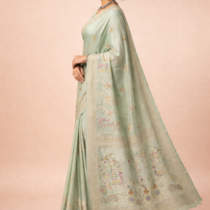premium dola silk with peacock design in pallu