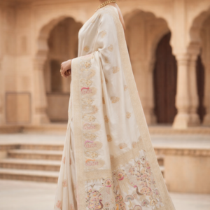 premium dola silk with peacock design in pallu