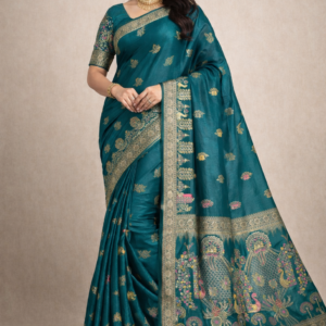 premium dola silk with peacock design in pallu