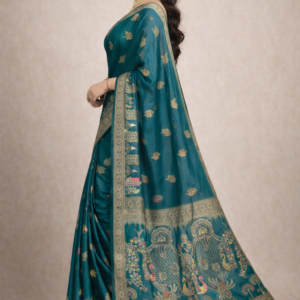 premium dola silk with peacock design in pallu