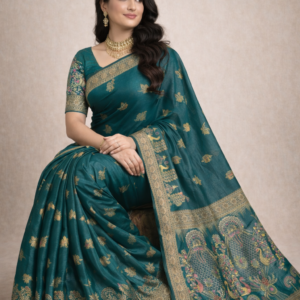 premium dola silk with peacock design in pallu