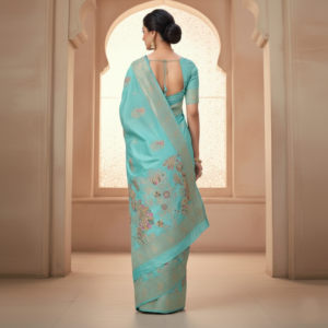 premium dola silk with peacock garden drap design in pallu