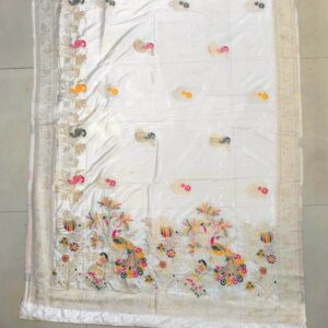 premium dola silk with peacock garden drap design in pallu