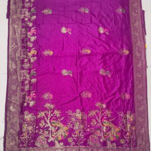 premium dola silk with peacock garden drap design in pallu
