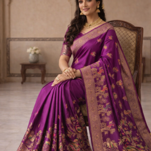 premium dola silk with peacock garden drap design in pallu