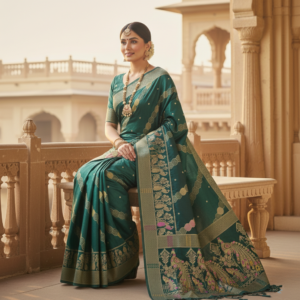 premium mayura with bold boarder elegance dola silk saree