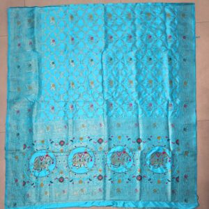 sea blue dola silk saree with blouse piece