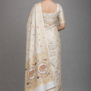 premium cream dola silk saree