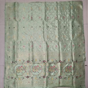 pista green dola silk saree with having gajraj in pallu