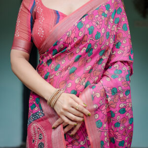 rose garden floral linen saree