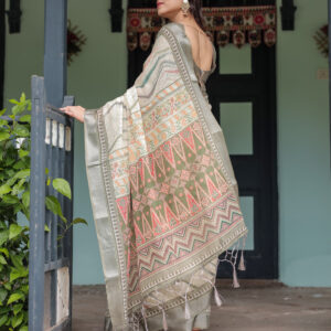 linen blend daily wear saree with blouse piece