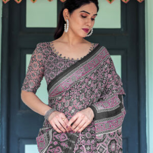 black linen blend daily wear saree