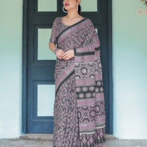 black linen blend daily wear saree