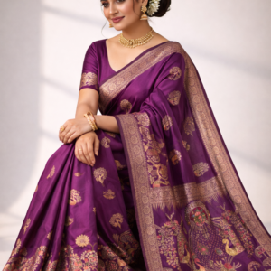 premium dola silk with peacock design in pallu