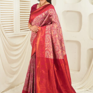 royal green jacquard saree with statement copper border