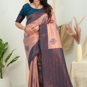 premium jacquard weave saree with contrast zari border