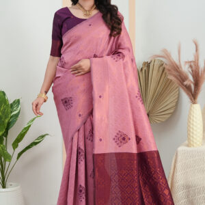 premium jacquard weave saree with contrast zari border