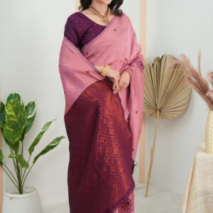 premium jacquard weave saree with contrast zari border