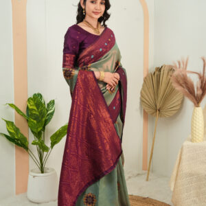 premium jacquard saree with meenakari work