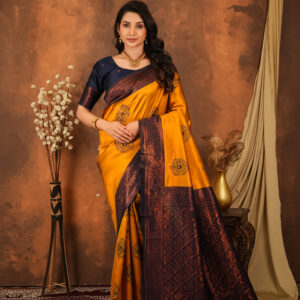 premium jacquard weave saree with contrast zari border