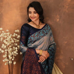 royal blue & silver jacquard designer saree with intricate woven border