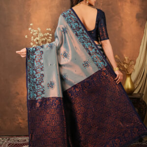 royal blue & silver jacquard designer saree with intricate woven border