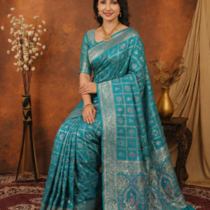 premium blue dola silk saree with blouse piece