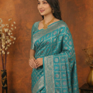 premium blue dola silk saree with blouse piece