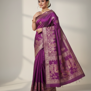 premium dola silk with peacock design in pallu