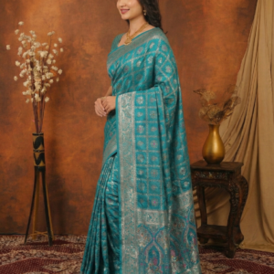 premium blue dola silk saree with blouse piece