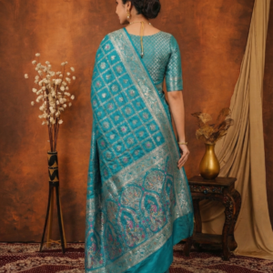 premium blue dola silk saree with blouse piece