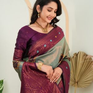 premium jacquard saree with meenakari work