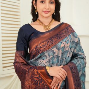 royal green jacquard saree with statement copper border